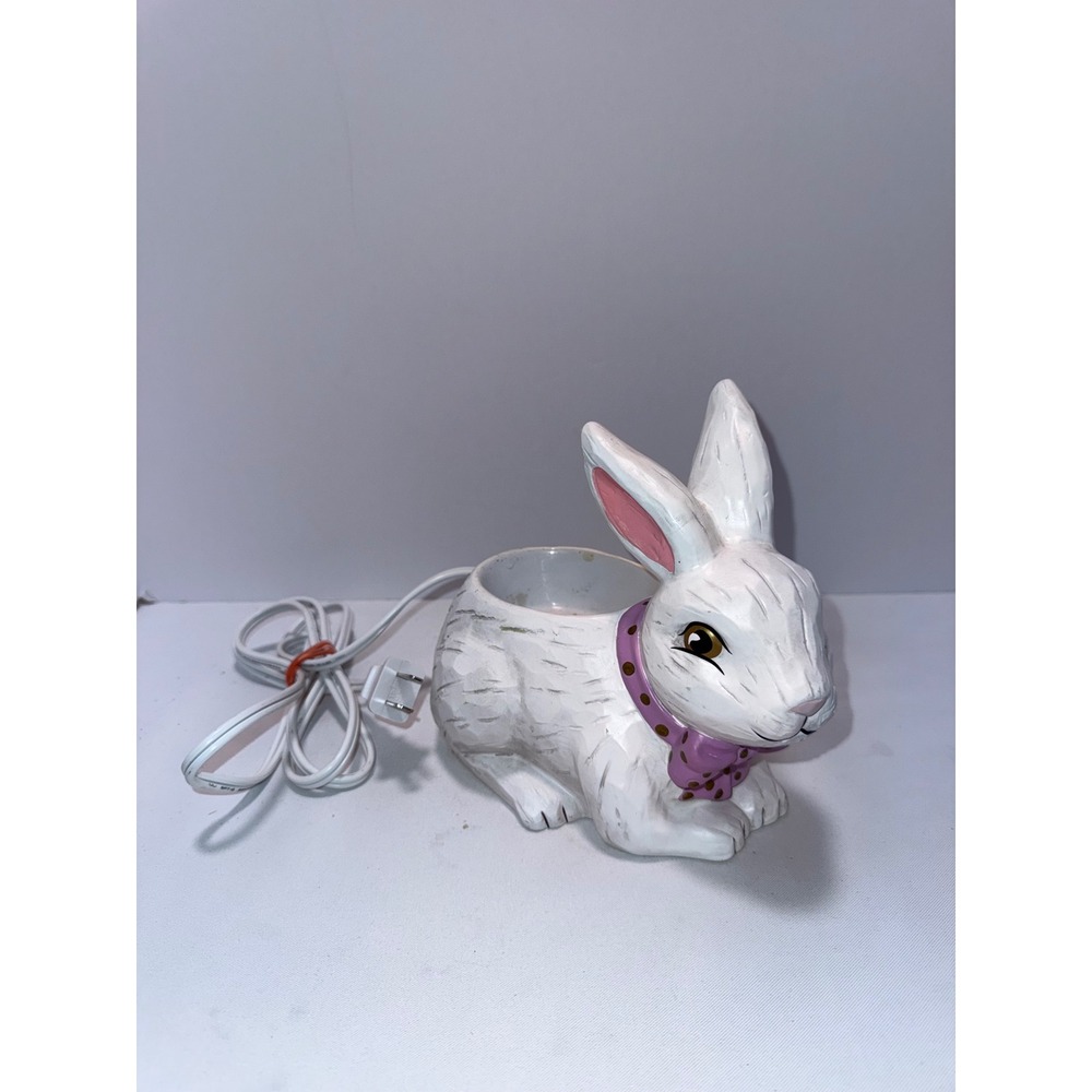 Scentsy Easter Bunny Wax Warmer White Rabbit Pink Bow Ceramic Electric Fragrance